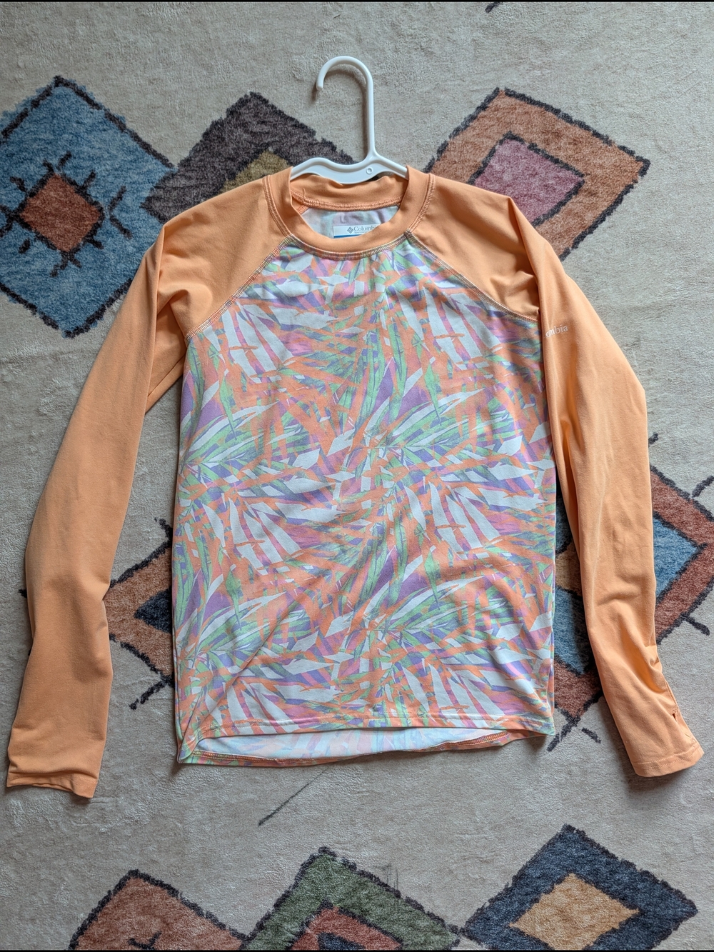 Columbia Peach Multicolor Tropical-Print Rash Guard